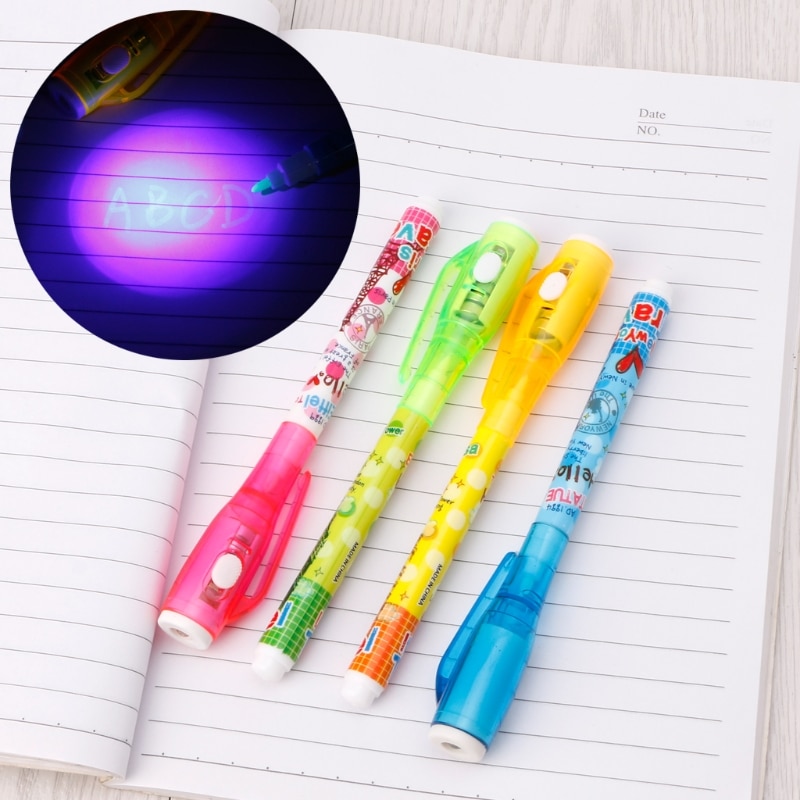 4PC Invisible Ink Pen Spy Pen With Light Magic Marker Kid Pen for Secret Message