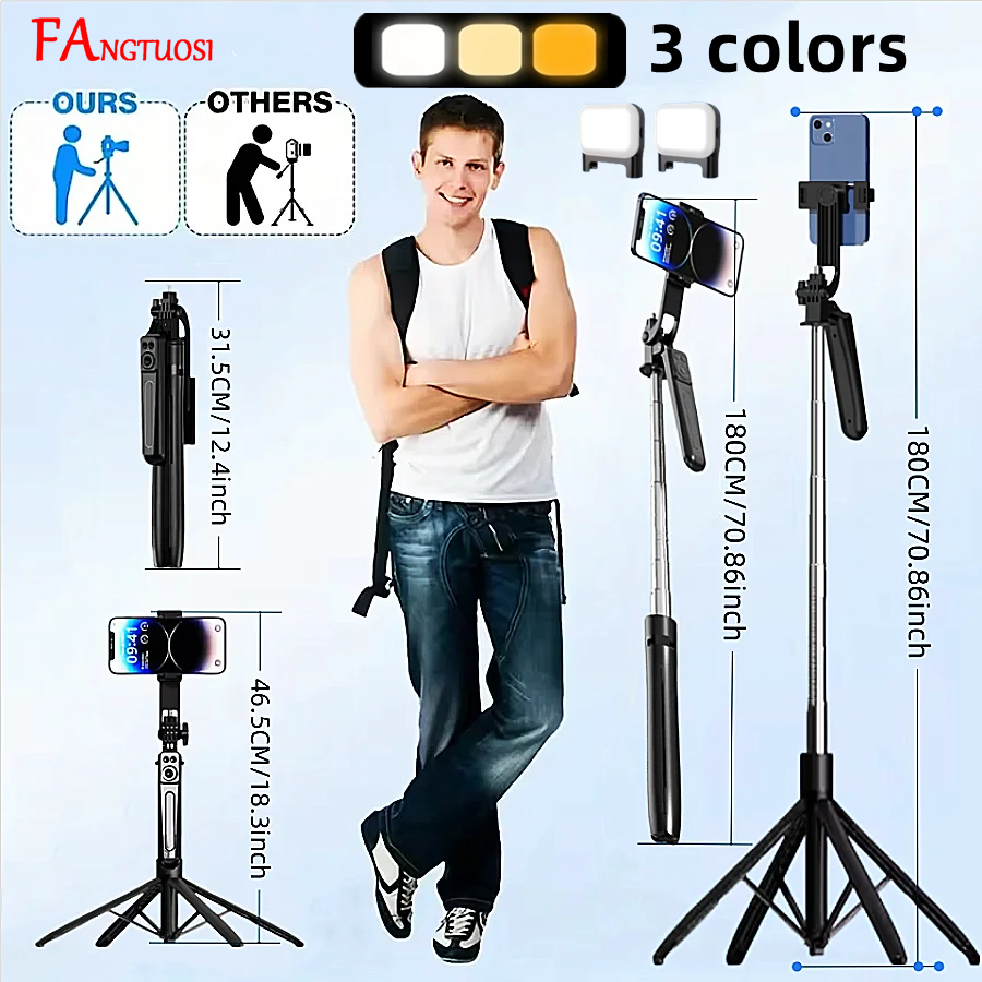Statyw FANGTUOSI 1800 mm do aparatu w smartfonie, statyw z migawką Bluetooth, bezprzewodowe uchwyty do selfie Stick Uchwyt na telefon