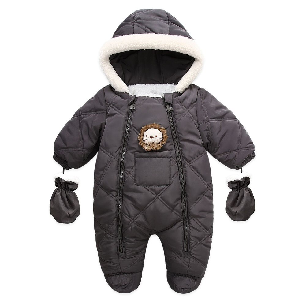 6-24 Maanden Winter Baby Dikke Warme Footies Baby Peuter Meisje Jongen Cartoon Leeuw Hooded Lange Mouwen Betaalde Jumpsuit met Handschoenen