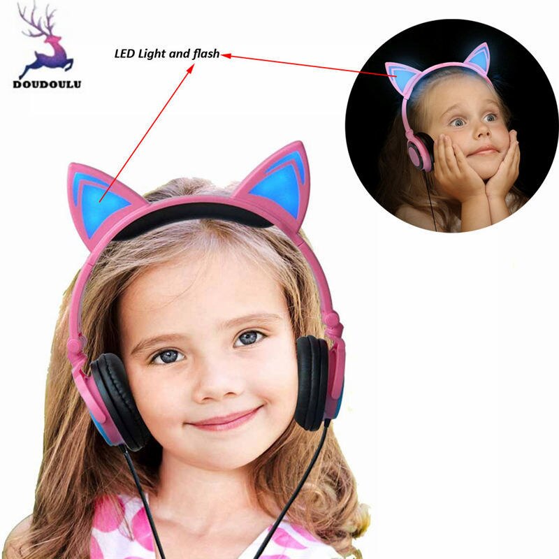 Opvouwbare Cat Oor LED Muziek Lichten Hoofdtelefoon Oortelefoon headset voor Laptop MP3 Knipperende Gloeiende Gaming Koptelefoon Volwassen Kinderen