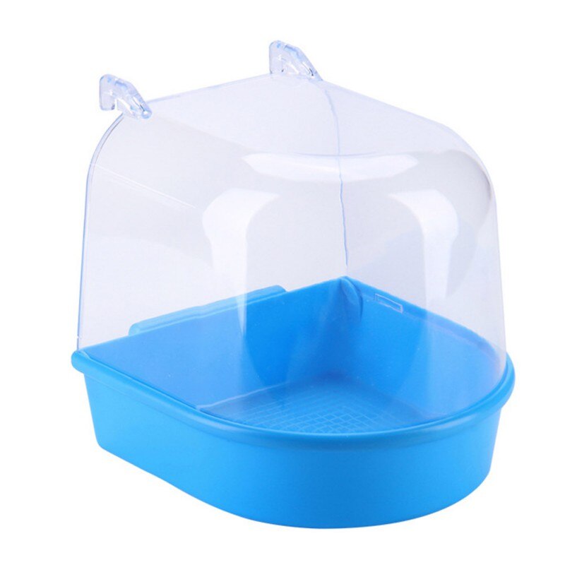 Caja de baño de agua para pájaros de plástico, caja para bañera, loro para periquito, jaula para mascotas de pájaros, Bol colgante, periquito, baño de aves *: blue