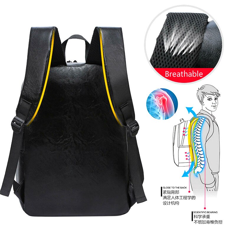 Mochila masculina de couro do plutônio à prova dwaterproof água carregamento usb leveza preto volta sacos portátil viagem escola ao ar livre bagpacks homem