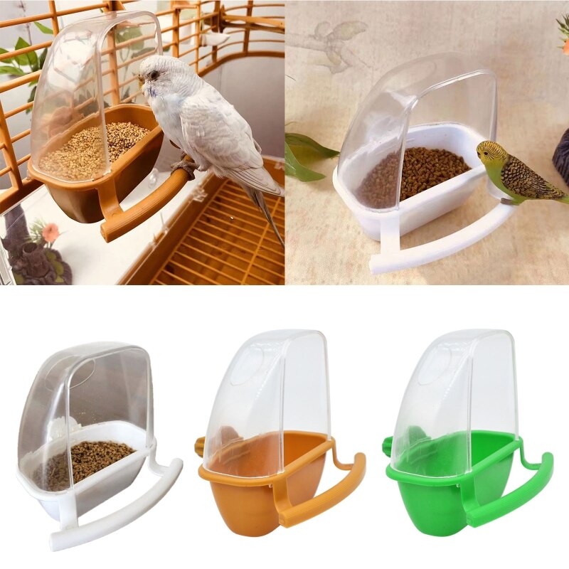 Parakeet Feeder Bird Feeder with Perch Food Dispenser Plastic Container for Cage No Mess Splash Proof Easy to Refill