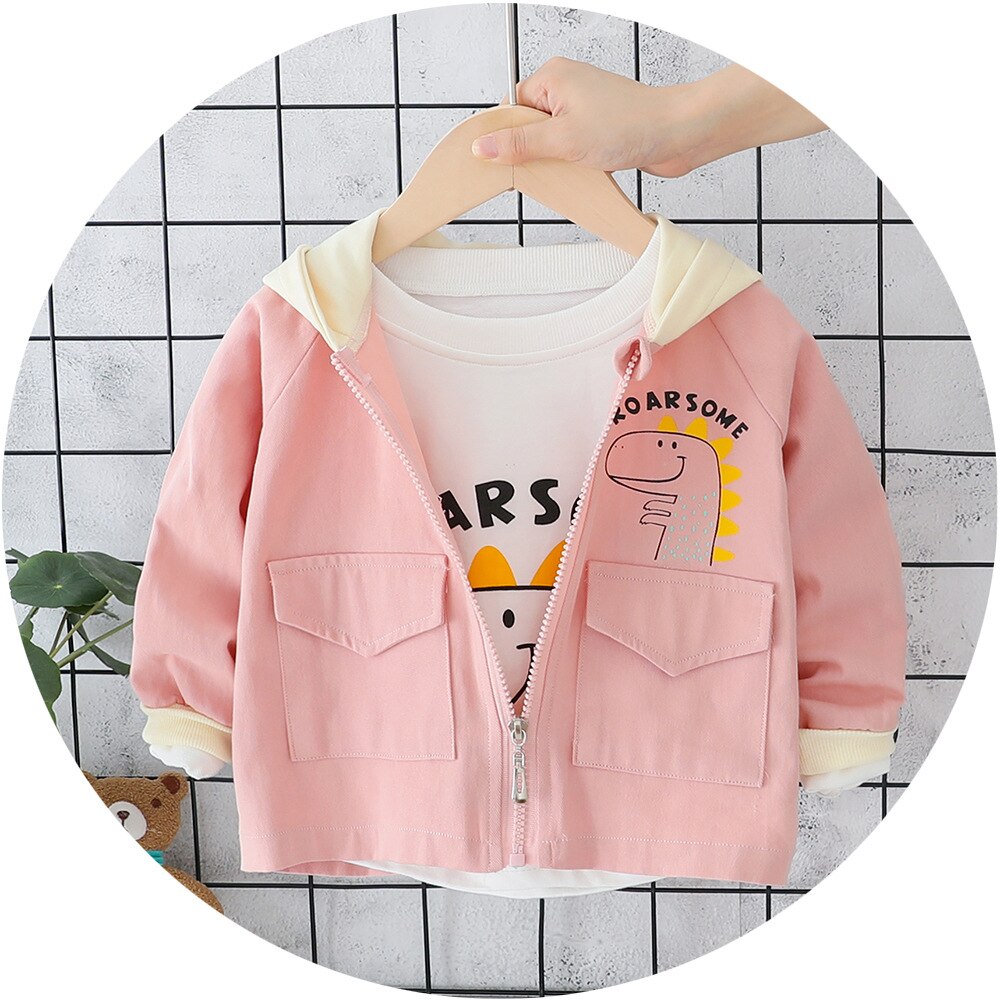 Herfst Baby Jongens Cartoon Dinosaur Lange Mouw Capuchon Kinderen Kinderen Ongedwongen Rits Bovenkleding Meisjes Jas Casaco