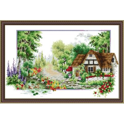 Kit de broderie DMC en toile, couture chinoise, bricolage fait à la main, 14ct 11ct, vue chalet, printemps été automne et hiver: YELLOW / 11CT  Printed