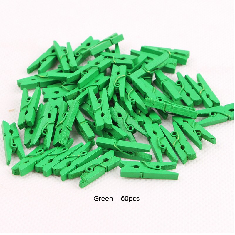 50pcs Small Size 2.5cm Mini Natural Wooden Clips For Photo Clips Clothespin Craft Decoration Clips Pegs: Green
