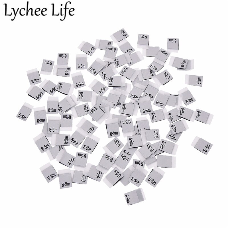 litchi liv 100 stk baby klær størrelse etikett polyester brev trykte etiketter håndlaget diy klær sy stoff tilbehør: 6-9m