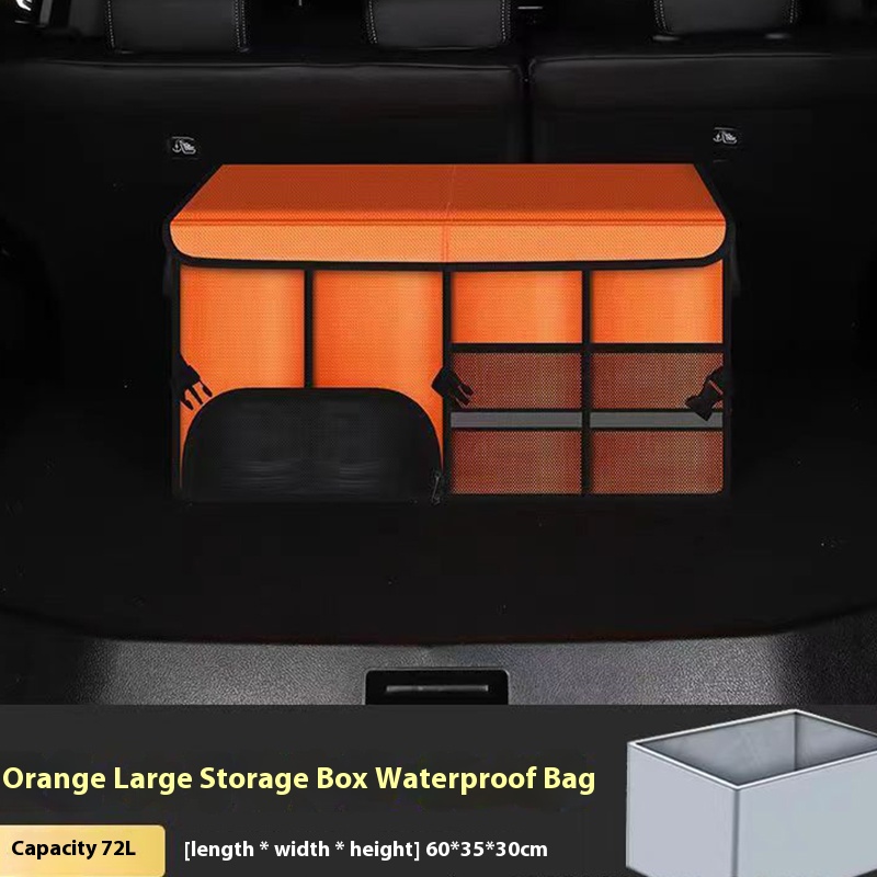 Car trunk foldable luggage storage box waterproof Oxford cloth 112L large capacity camping/fishing car storage box for easy carr: Orange