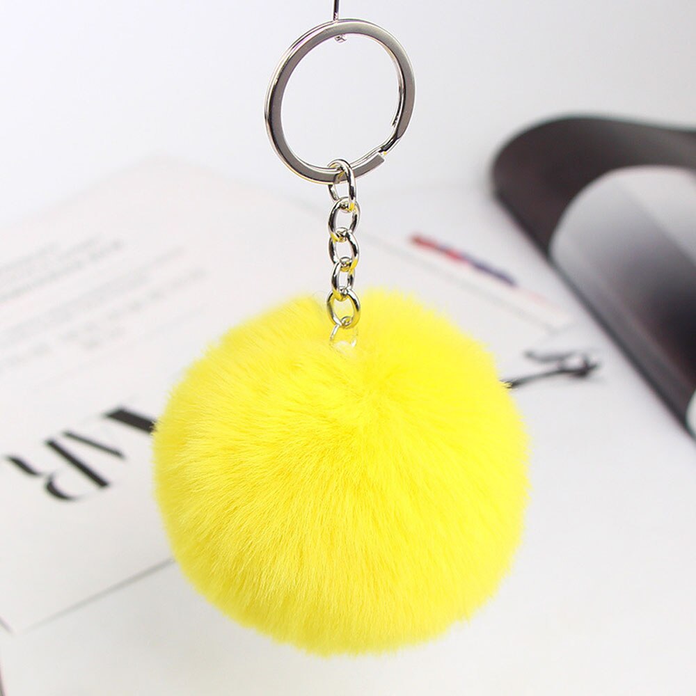 20 Colors Fluffy Fur Pom Pom Keychains Soft Faux Fur-like Ball Car Keyring Key Holder Women Bag Pendant Jewelry: yellow