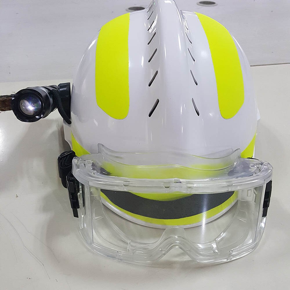 Sikkerhedsredningshjelm brandmand beskyttelsesbriller sikkerhedshjelme arbejdsplads brandbeskyttelse hård hat med forlygte og beskyttelsesbriller: Hvid
