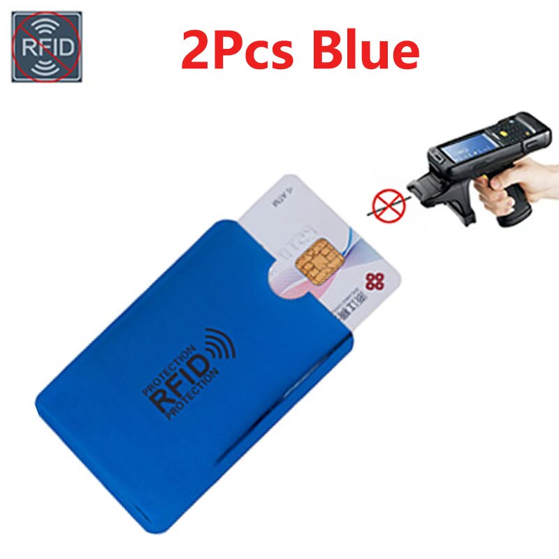 2/5pcs Aluminium Anti Rfid Wallet Blocking Reader Lock Bank Card Holder Id Bank Card Case Metal Credit NFC Holder 6.3*9.1cm: 2pcs Blue