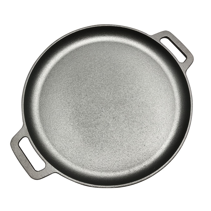 30cm/33cm/35cm Cast Iron Steak Pan BBQ Roasting Meat Roaster Round Uncoated Cooking Pot Pizza Pancake Griddles Flate Bottom