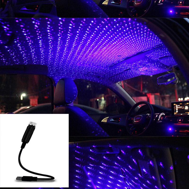 Mini Led Auto Dak Ster Verlichting Nachtverlichting Projector Licht Interieur Ambient Night Sterrenhemel Usb Led Decoratieve Verlichting: blue one mode