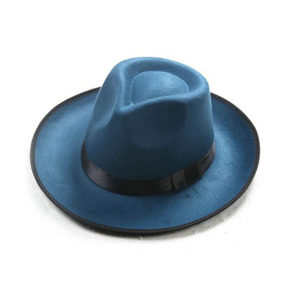 Summer Hat Sun Visor Men Women Hard Felt Wide Brim Fedora Panama Hat Autumn Vintage Cap: Blue