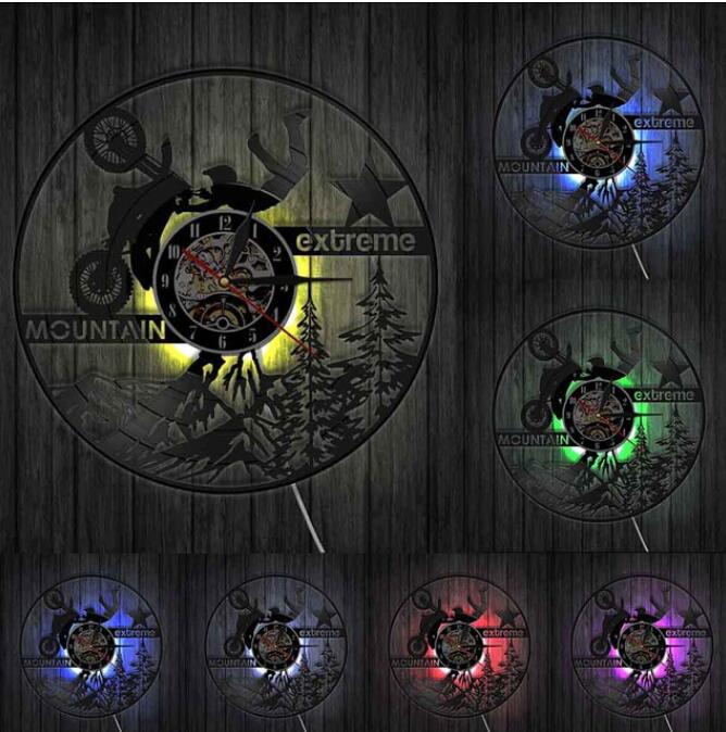Motos extrêmes Moto vinyle Record horloge murale Moto VTT horloge murale Vintage saleté vélo décoratif Art mural: With LED