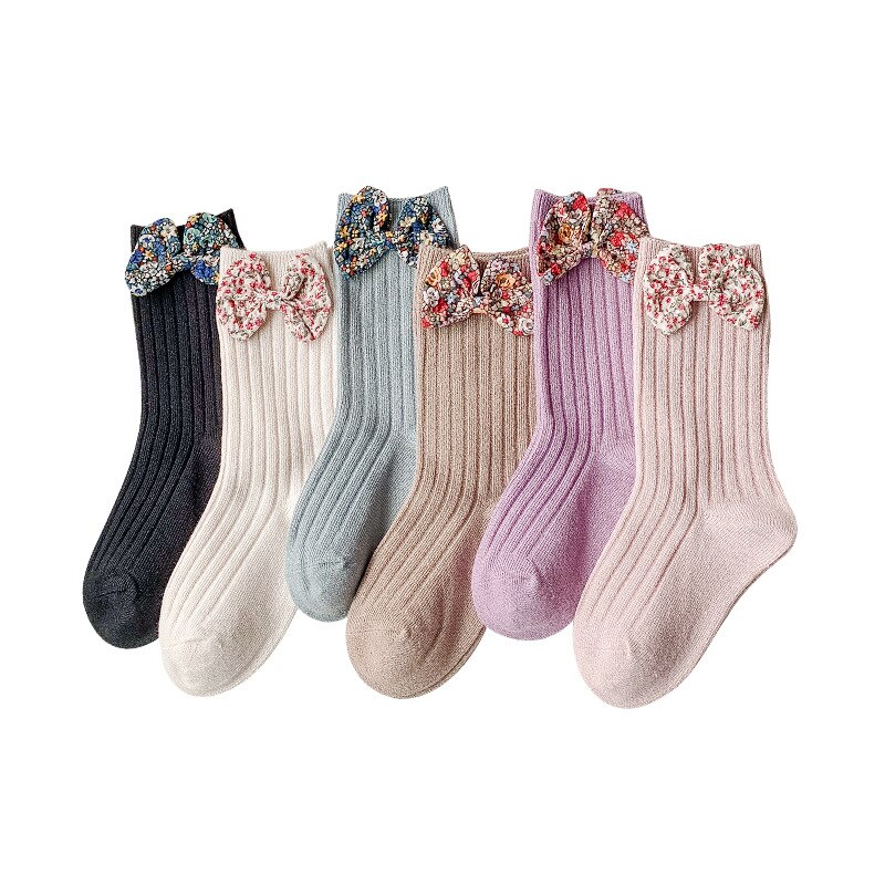 3 Paren/partij 1-8 Jaar Katoen Kinderen Sokken Herfst En Winter Koreaanse Bloemen Bow Meisjes Mid-Buis sokken Peuter Kniekousen