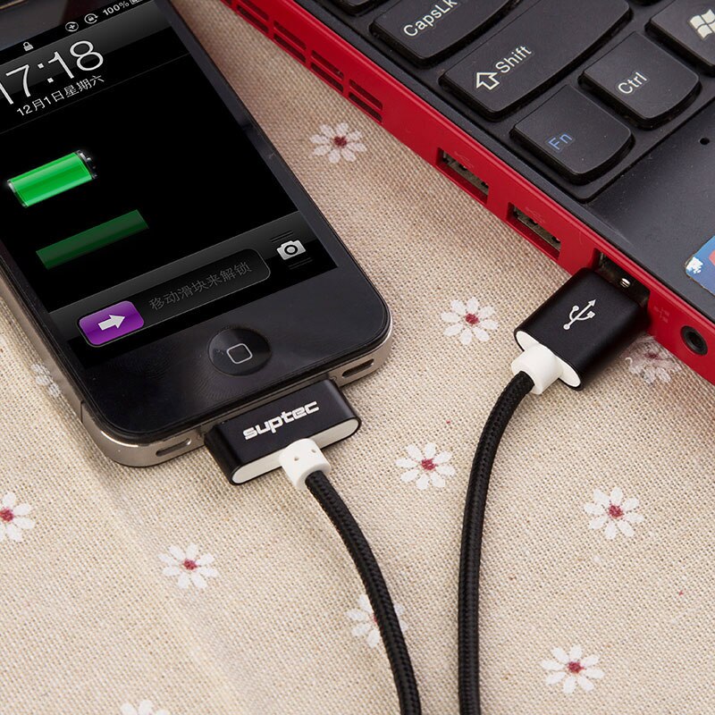 SUPTEC 2M 3M USB Cable for iPhone 4 4S 2.4A Nylon Braided 30 Pin Fast Charging Data Charger Cable for iPad 1 2 3 iPod Nano Cord