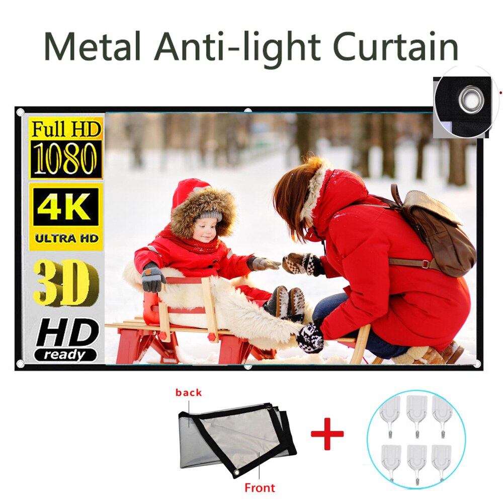 Metal Anti Light Projector Screen 16:9 100 120 130 Inch Portable High Brightness Foldable Movie Curtain for Espon XGIMI Beamer