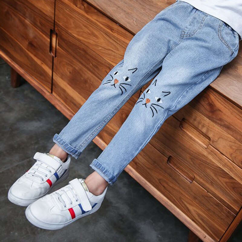 Mode Meisjes Jeans Baby Meisje Lente Cartoon Kleren Herfst Denim Broek Tieners Lange Broek Broek Kids 3 Te 14 Jaar