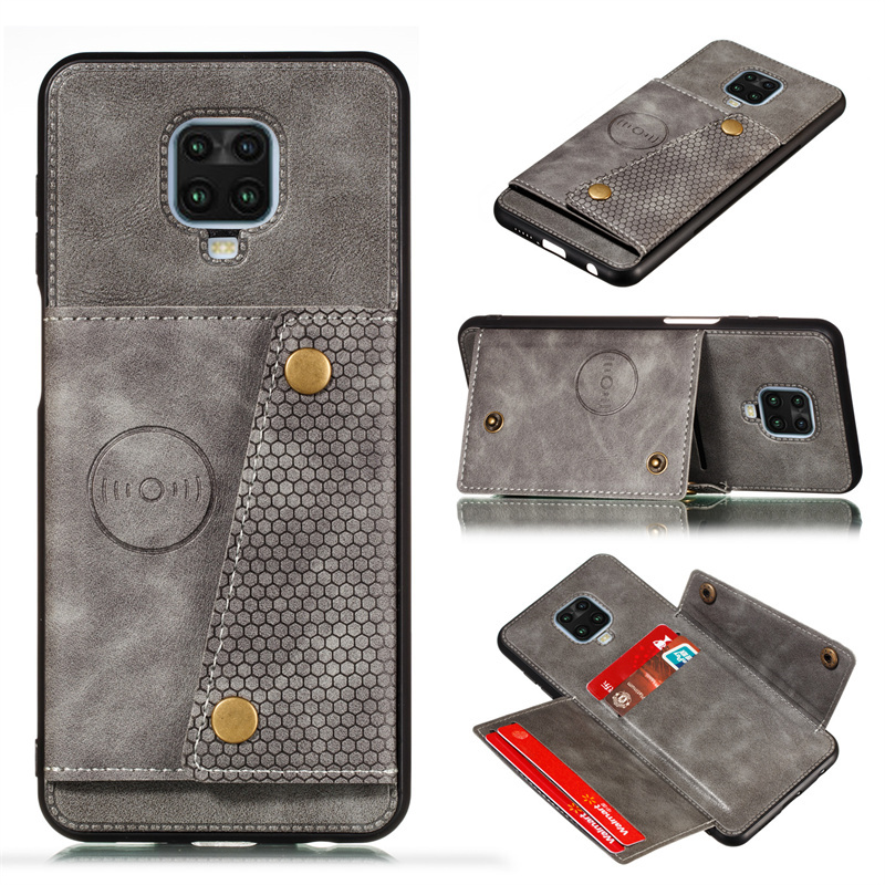 Luxury Leather Wallet Case For Xiaomi Redmi Note 9S Car Magmetic Holder Flip Card Slot Case for Remdi Note 9 Pro Max Back Cover: Cotton Fabric / Gold
