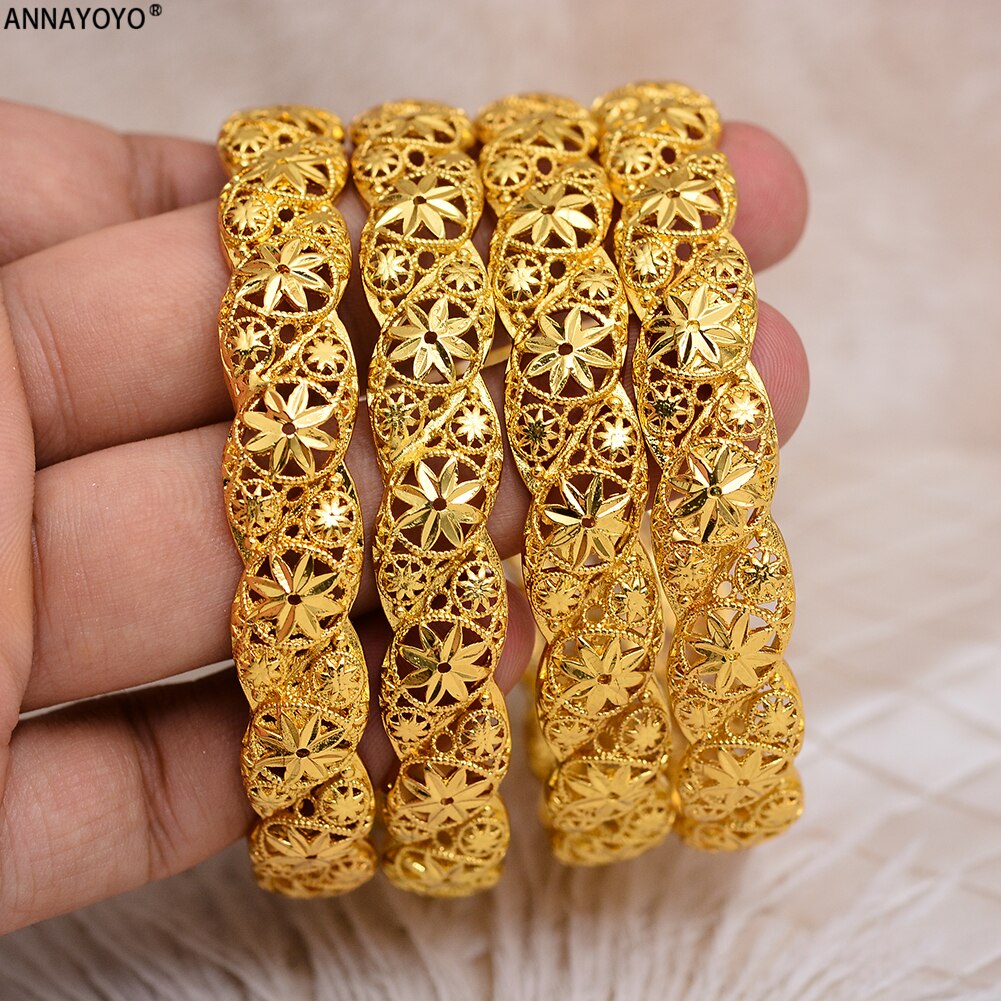 ANNAYOYO 1 stuks/partij, Ethiopische Goud Kleur Wedding Bangle voor Vrouwen Dubai Bruid Armband Afrikaanse Sieraden Midden-oosten Items