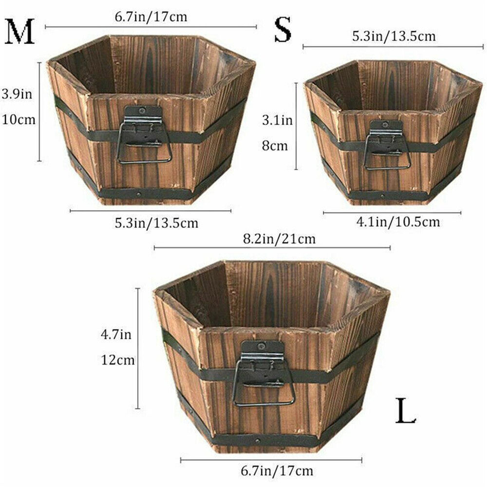 Flower Pots Bucket Rustic Style Wooden Barrel Tub Planter Urns Retro Easy To Move Outdoor Indoor Home Decoration Garden Towl