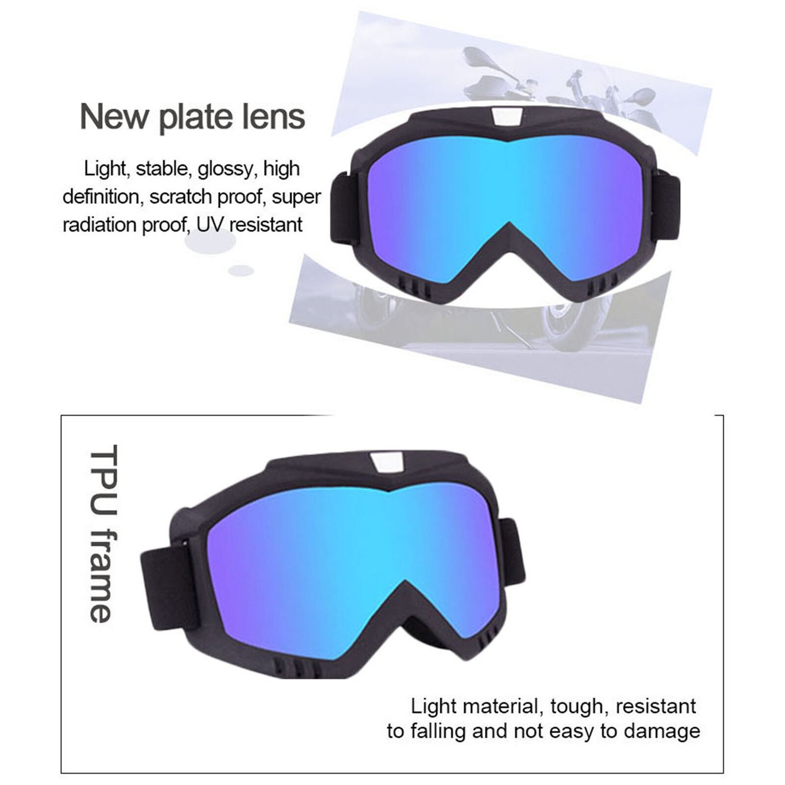 Polarized Motocross Goggles ATV Motorcycle Anti-UV Motorbike Ski Goggles Anti-Slip Strap Nose Cover Fit Glasses