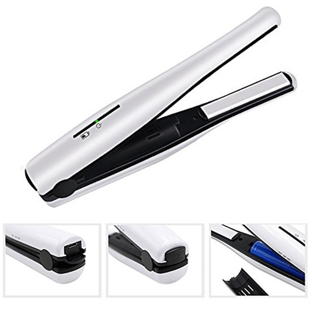 Draagbare oplaadbare li-ion batterij 2400 mah mini draadloze stijltang keramische plaat stijltang haar krultang