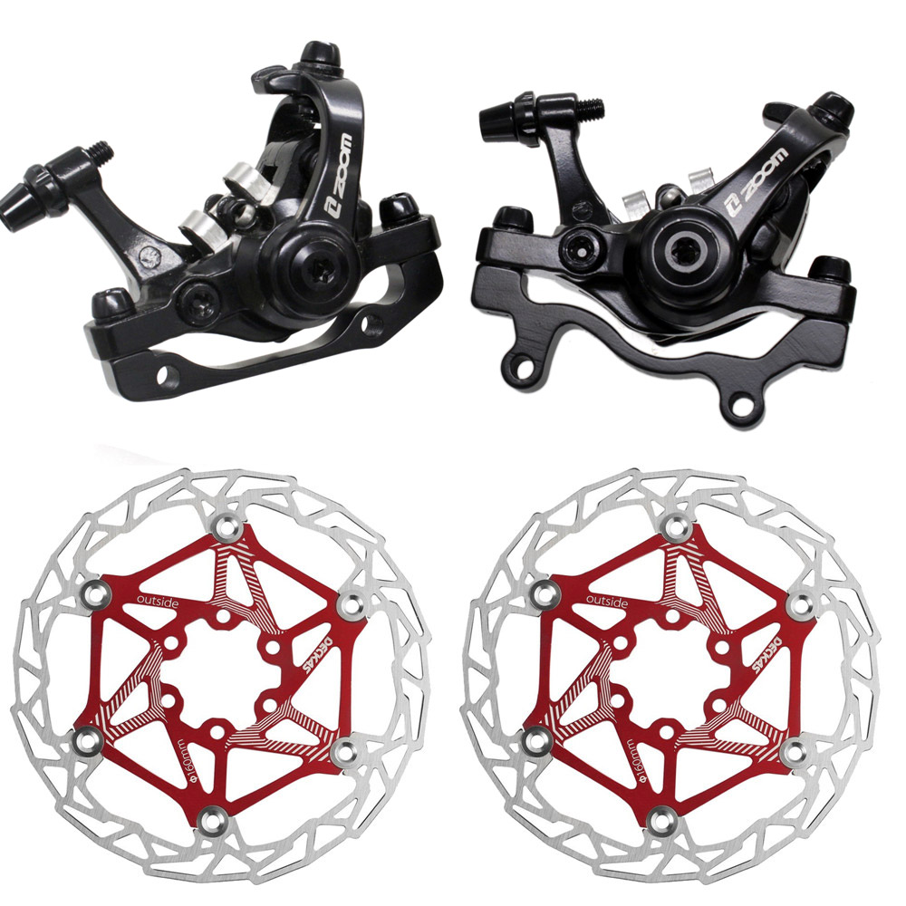 Zoom aluminiumslegering cykel bag skivebremse sort mountain road mtb cykel mekanisk tykkelse skivebremser cykling dobbelt bremse: 680 sorte rotorer røde
