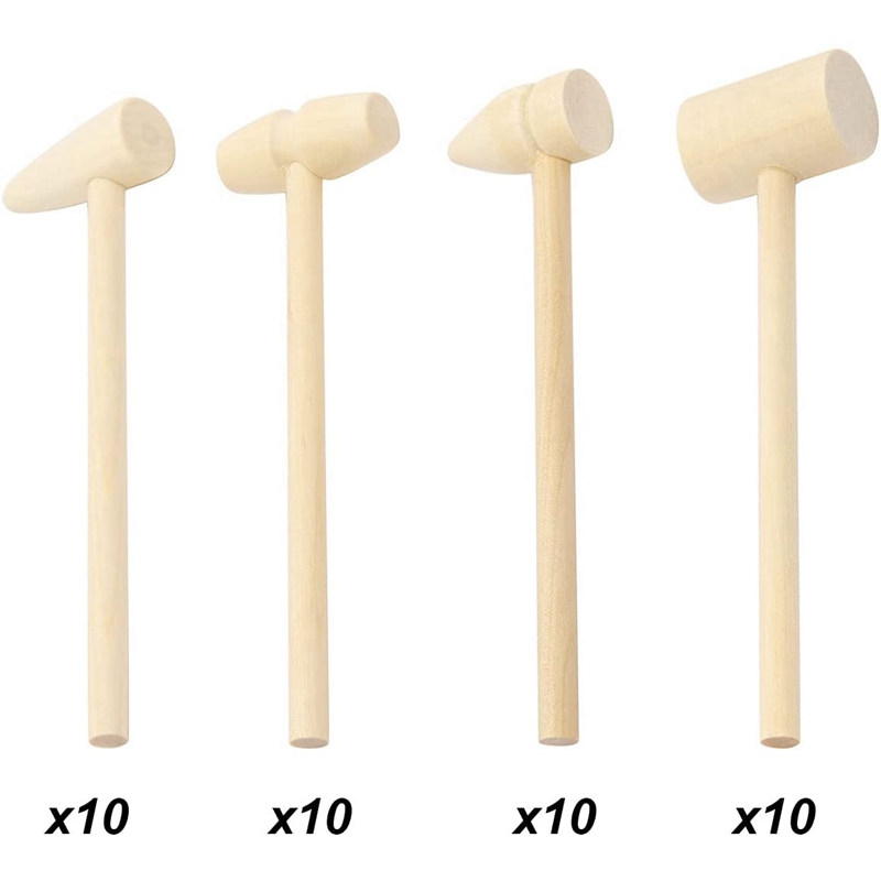 40 Pcs Mini Houten Hamers Hout Krab Zeevruchten Krab Kreeft Hamers Hout Mallet Beukende Speelgoed Kleine Schelpdieren Hamer Tool