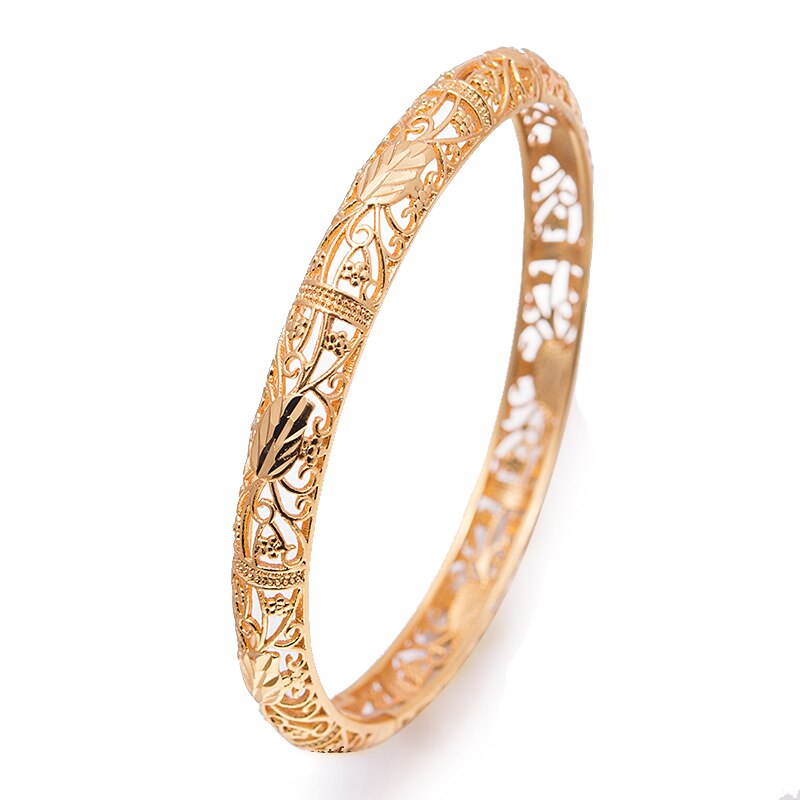 1Pcs/lot Can Open Women Bangles for Women Girl Simple Gold Color leaf Bangles Bracelet Wedding Party Dubai Gold Jewelry