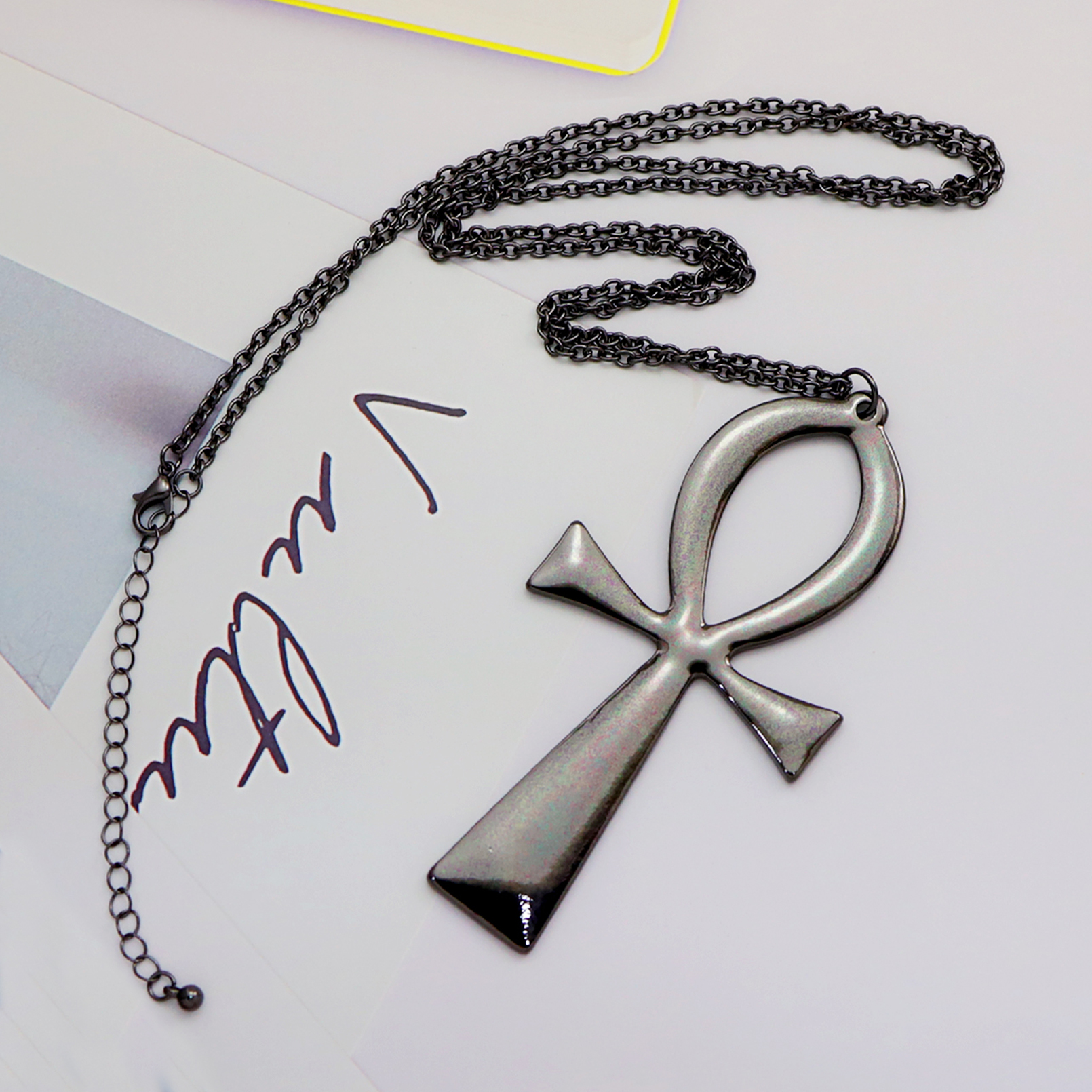 10x5cm Vintage Egyptian Life Big Ankh Cross Pendant Long Chain Necklace Jewelry Men and Women Accessories