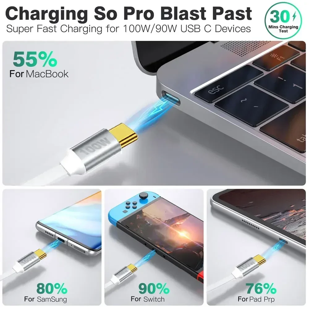 PD 100 W USB C einziehbares Datenkabel, für iPhone 15 Profi Max für MacBook Samsung Schnellladekabel für iPad Typ C Laptop-Schalter