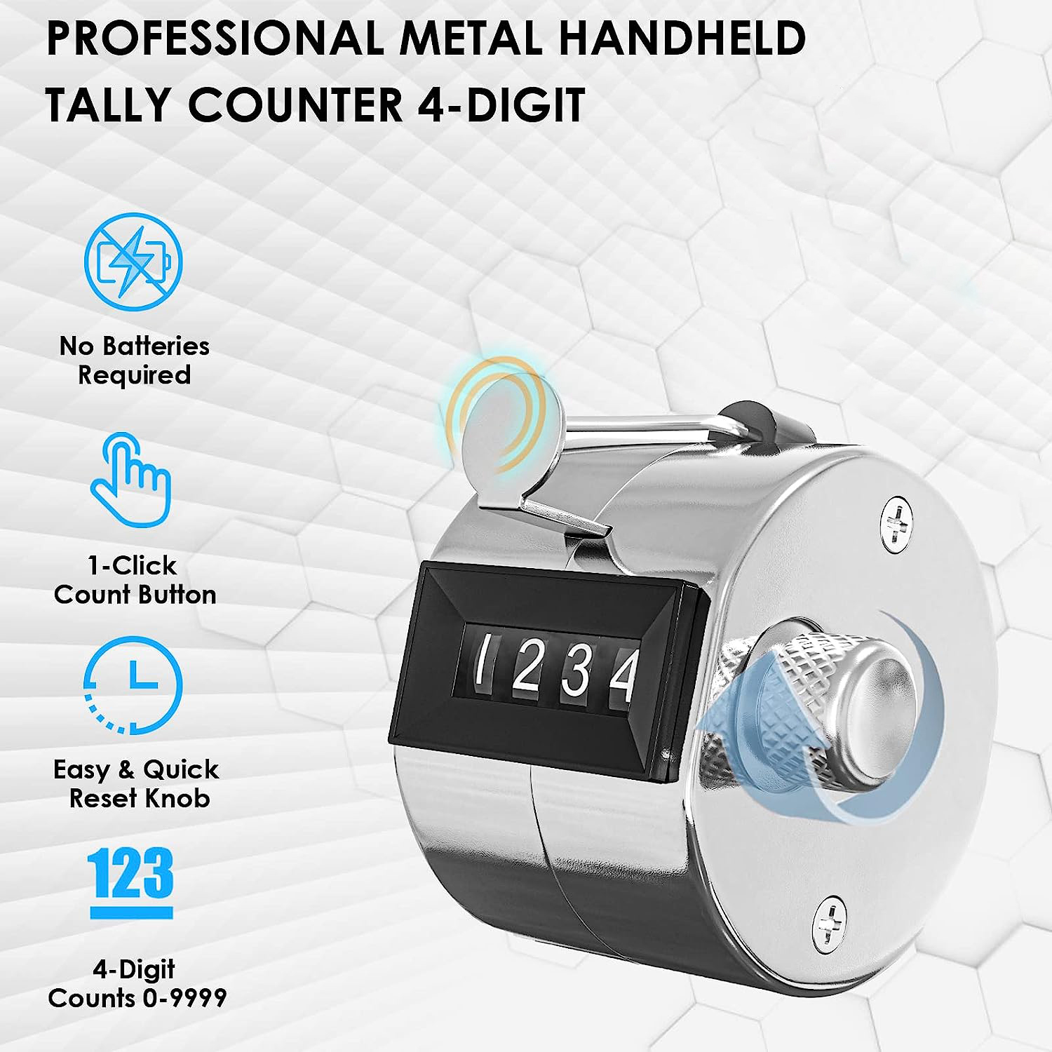 Contador de cuentas de mano de metal Contador de clicker de conteo de números de 4 dígitos, contadores mecánicos manuales Contador de pasos de clic para entrenamiento