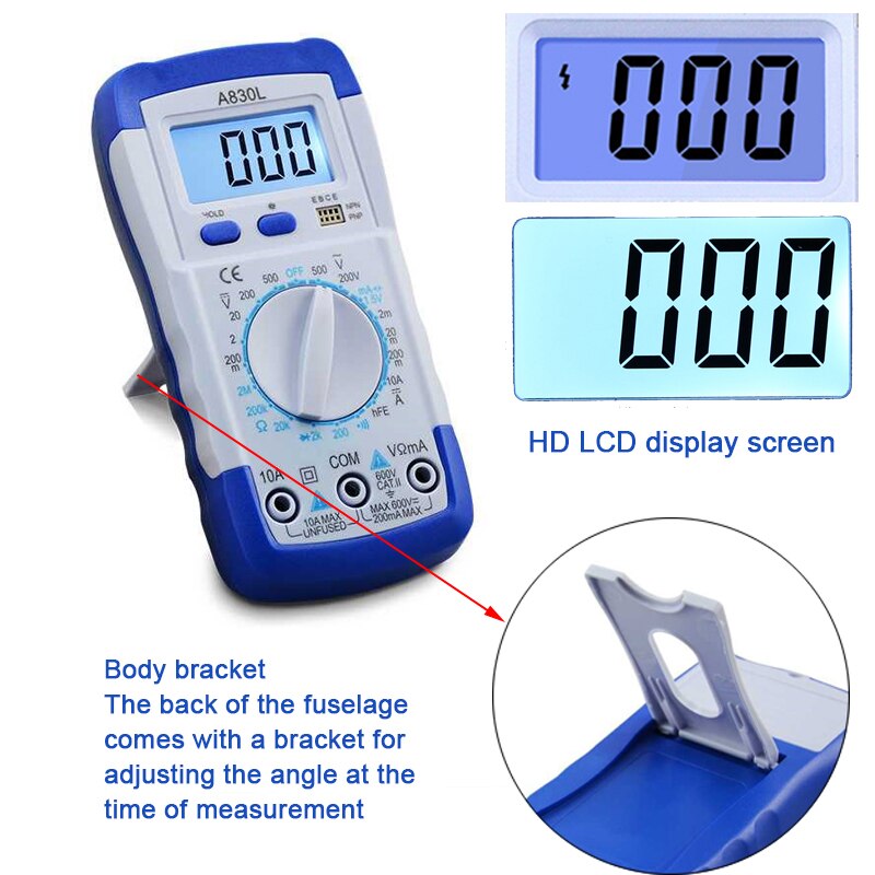 A830L Digital-Multimeter AC DC Spannung Diode Freguency Multitester Strom Tester Leucht Anzeige mit Sommer Funktion