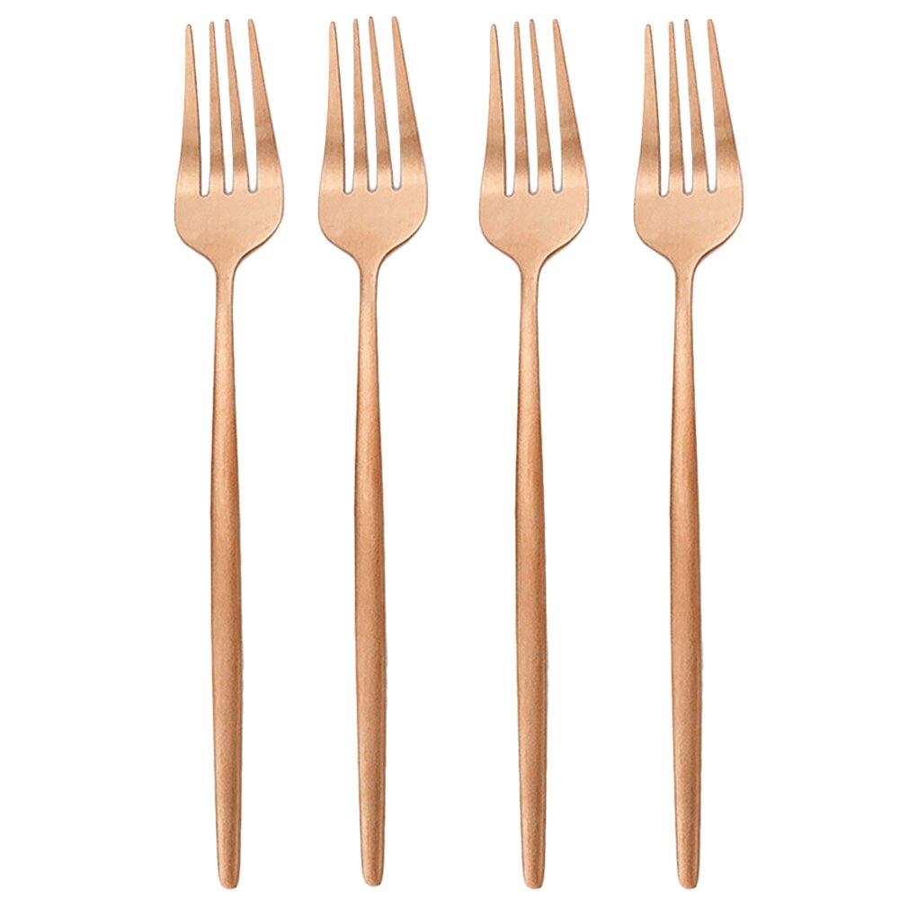 4Pcs Gold Matte Dinner Fork Cutlery 304 Stainless Steel Dinnerware Fork Silverware Kitchen Flatware 7 Color Tableware: 4Pcs Rose