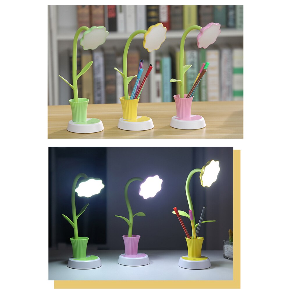 2 In 1 LED Table Lamp with Pen Holder Touch Control Dimming Sun Flower Desk Lamp Children Study Lamp Eye Protection Table Light