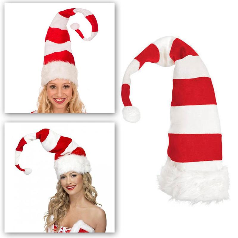 Long Striped Christmas Elf Hat For Home Bar Xmas Theme Party Funny Felt Plush Elf Hat Headgear