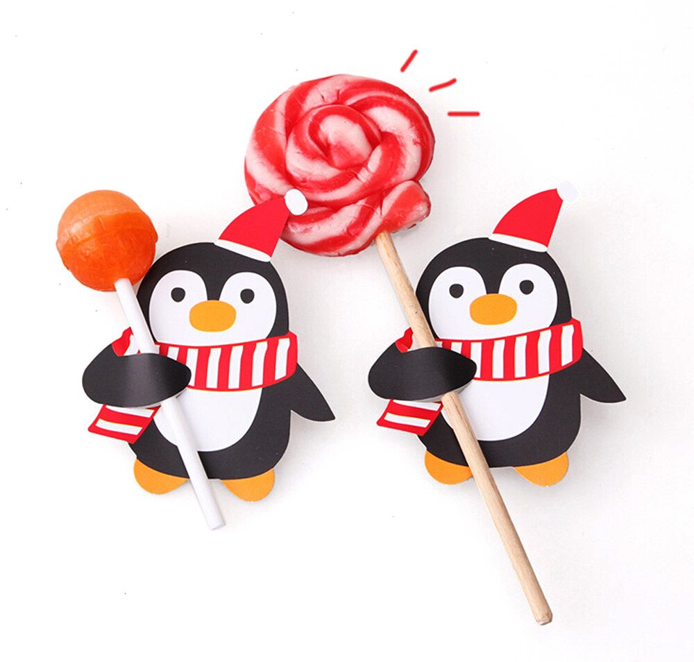 50x Kerstman Pinguïn Lolly Kerst Kaart lolly suiker-brood Xmas Party Speelgoed Decor Kerst Decoraties Voor Huis C20111: B