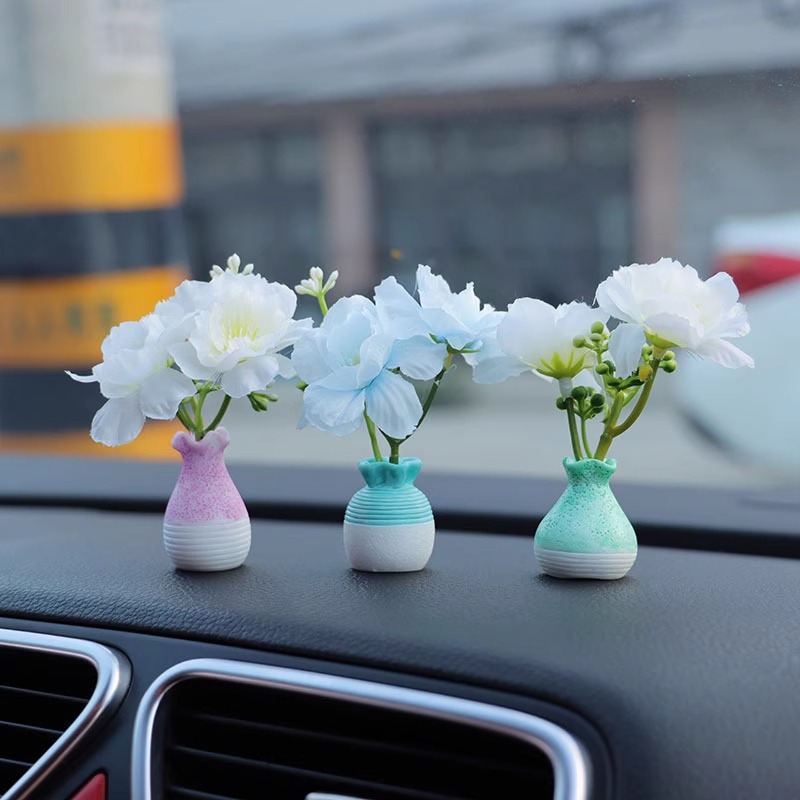 Adornos bonitos para decoración Interior de coche, flores con olor, conejito, tablero decorativo para coche