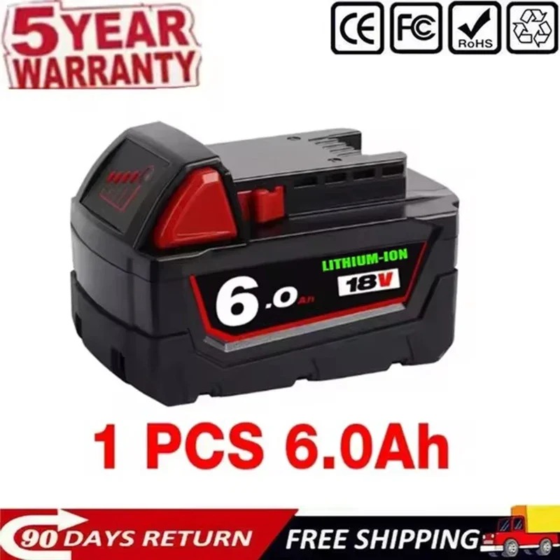 For Milwaukee M18 18V 9Ah 12000mAh 18650 Lithium Replacement Battery For Milwaukee 48-11-1860 48-11-1850 48-11-1840 Tool Battery: Beige