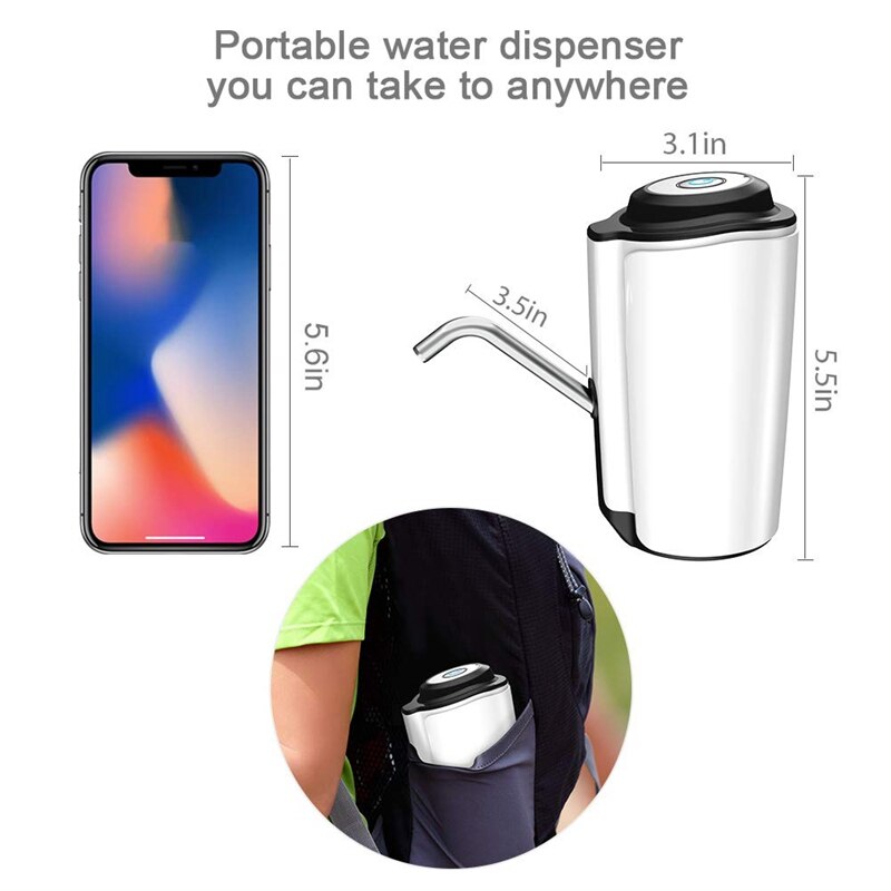 Vandflaske pumpe bærbar vanddispenser elektrisk vandkande pumpe med usb opladning til 2-5 gallon flaske i køkken / hjem / offic