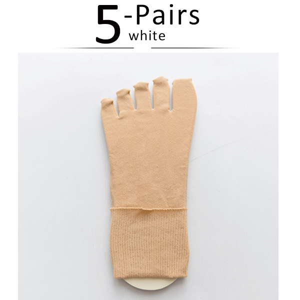 5 paar dames teen zijden sokken nylon effen dunne Japanse stijl zacht elastisch duurzaam zweetabsorberend ademend 5-vinger sokken: Khaki
