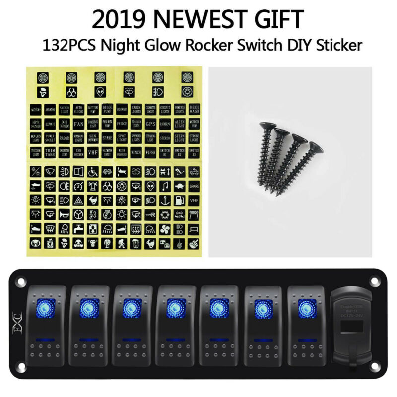 1/2/3/6/7/8 Panel de interruptor de encendido-apagado 2USB 12V-24V cargador LED voltímetro para coche SUV Marine RV camión Camper barco: 7 Gang
