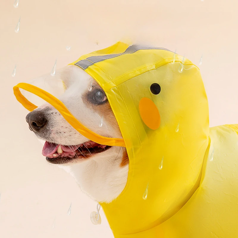 Ropa impermeable con forma de pato para perros y mascotas, impermeable para cachorros y mascotas, chaqueta impermeable con capucha, ropa suave de PVC para perros pequeños, Poncho de lluvia para cachorros