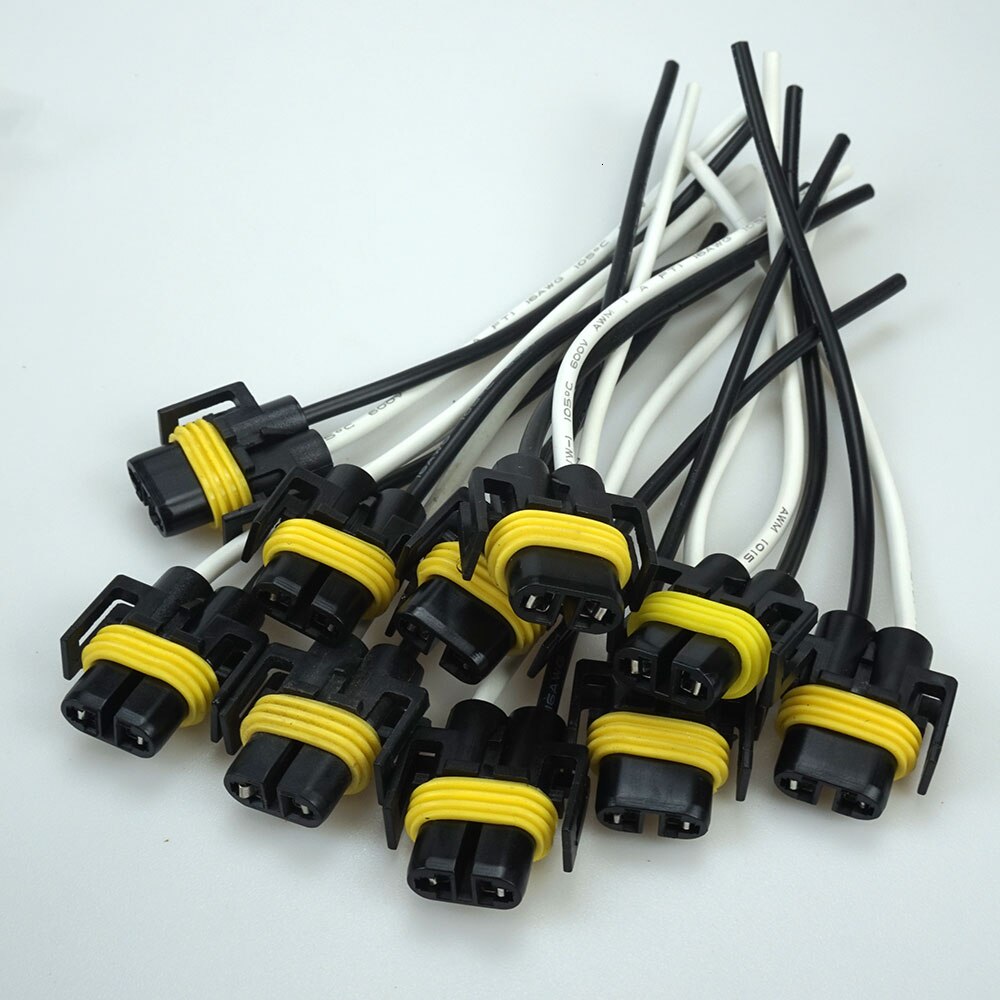 2 stk  h9 h11 bilpære hanfemail stik universal forlygte tågelygte stik  h9 h11 fatnings kabel