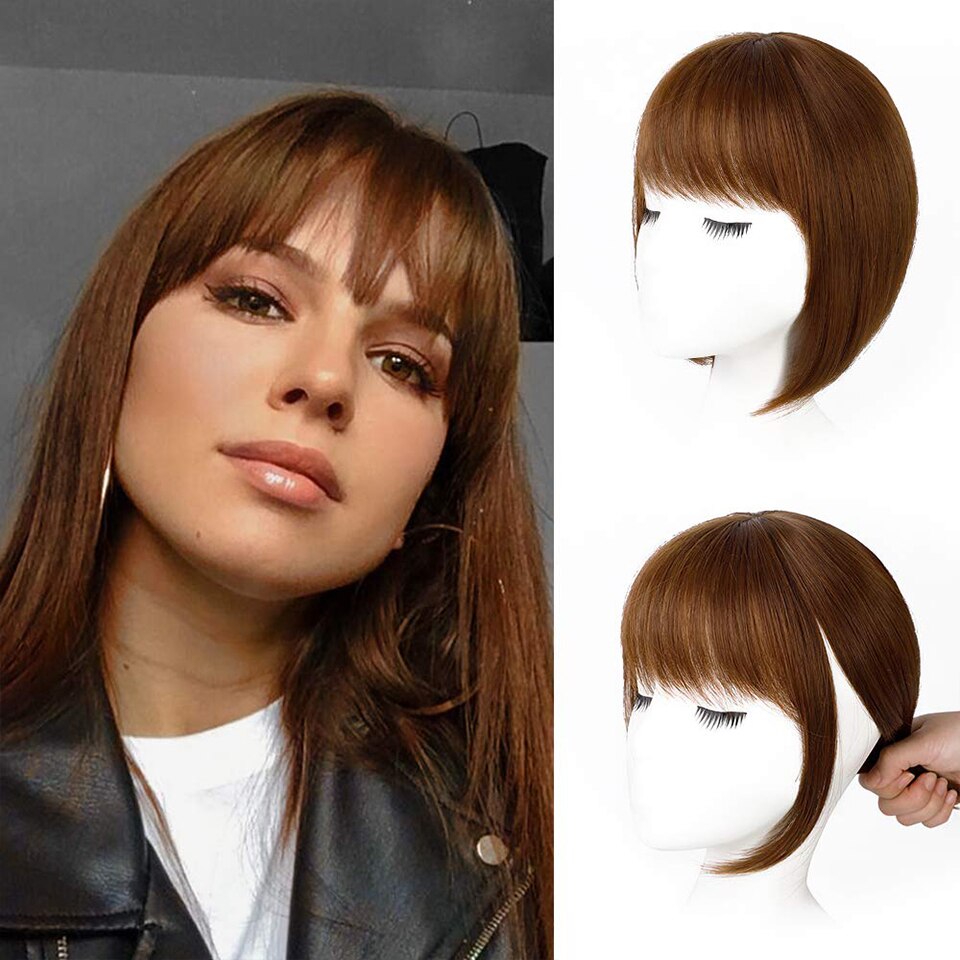 Vigorous Black Synthetic Hair Fringe Clip Bangs Clip In Hair Extension 3D Natural Franch Bangs High Temperature Fiber: light brown