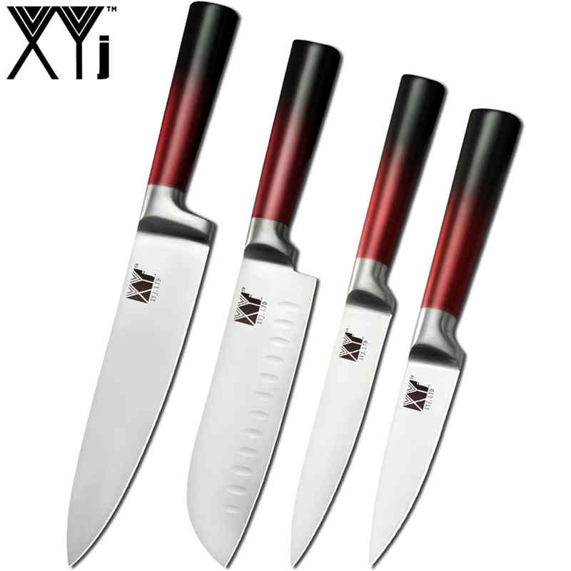 Xyj 9 stk rustfritt stål kniver sett kjøkken saks slipeverktøy bar kokk brød santoku skjæringe verktøy skrelle kniv: 4 stk sett