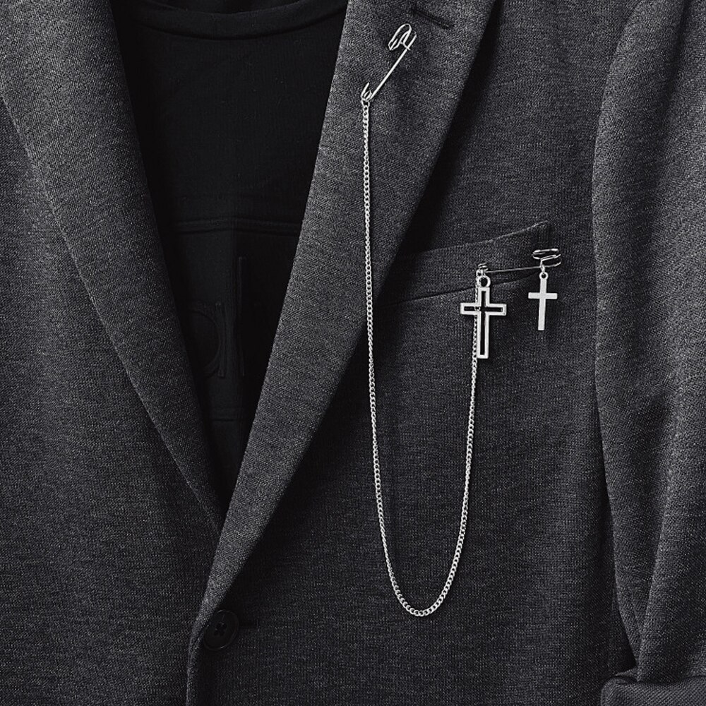 Anzug Punk Stift Clip kette brosche für männer und frauen lange kreuz Stift brosche zubehör: Ursprünglich Titel