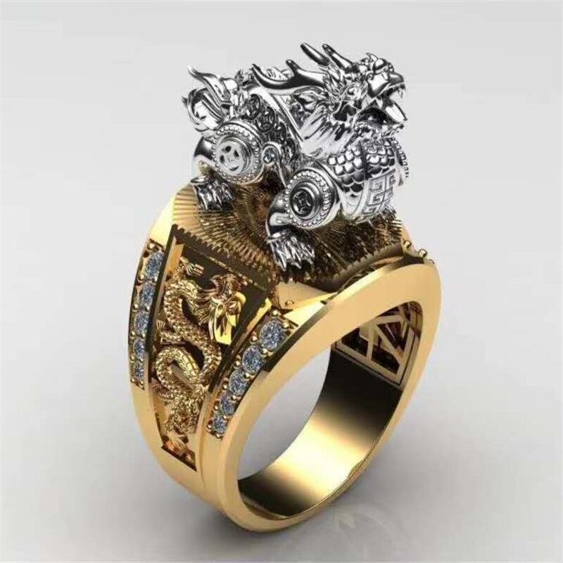 Domineering Lucky Pixiu Carved Pattern Open Adjustable Ring For Men Ethnic Hip Hop Party Jewelry Male Hand Accessories